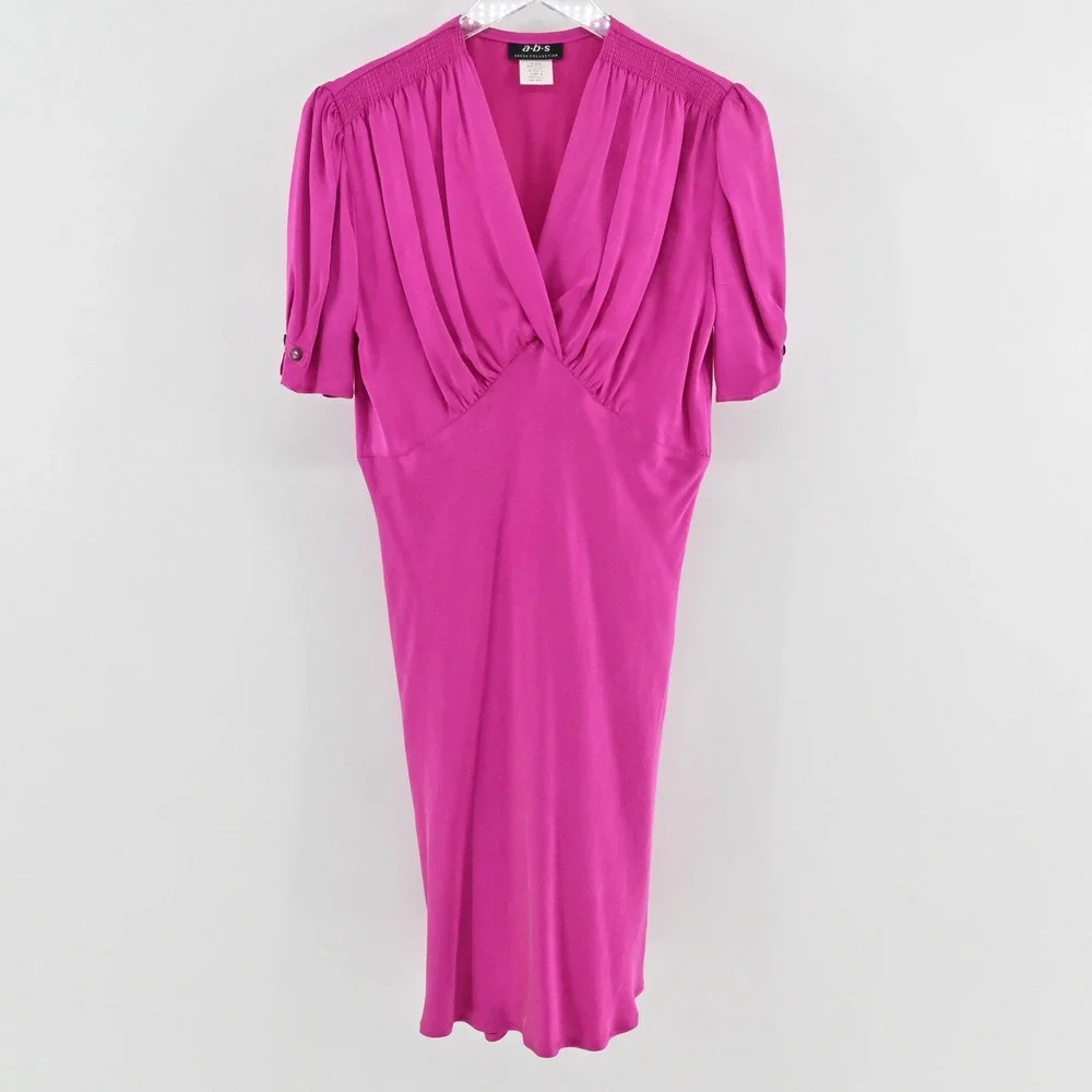 Vtg ABS Pink Silk‎ Dress Size 6 Draped Bust Romantic Cocktail Dopamine Y2k 90s